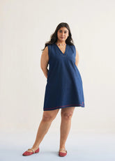 A Model Wearing Blue Cotton Denim Deep Blue Sustainable Denim Dress, curated by Only Ethikal